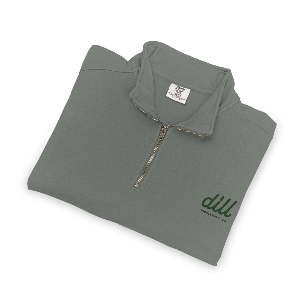 Quarter-Zip Sweatshirt — Olive Minimalist 'dll' Embroidered Pullover