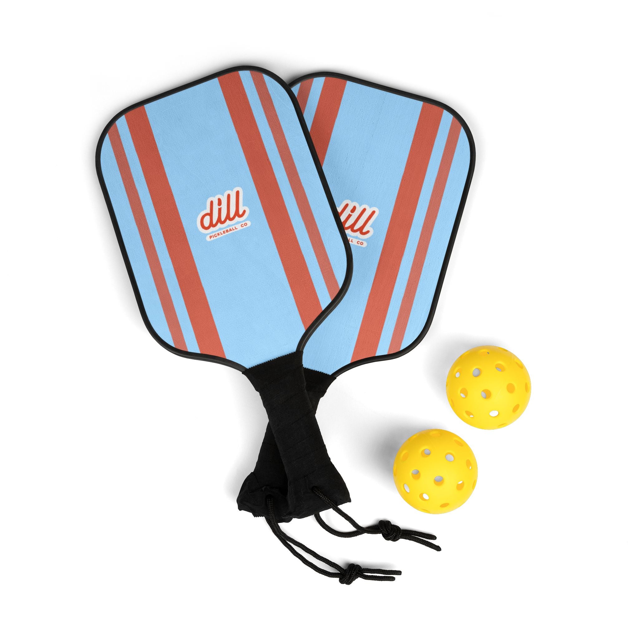 Pickleball Paddle Set — Retro Blue & Red Striped Pickleball Kit (2 Paddles + Balls)