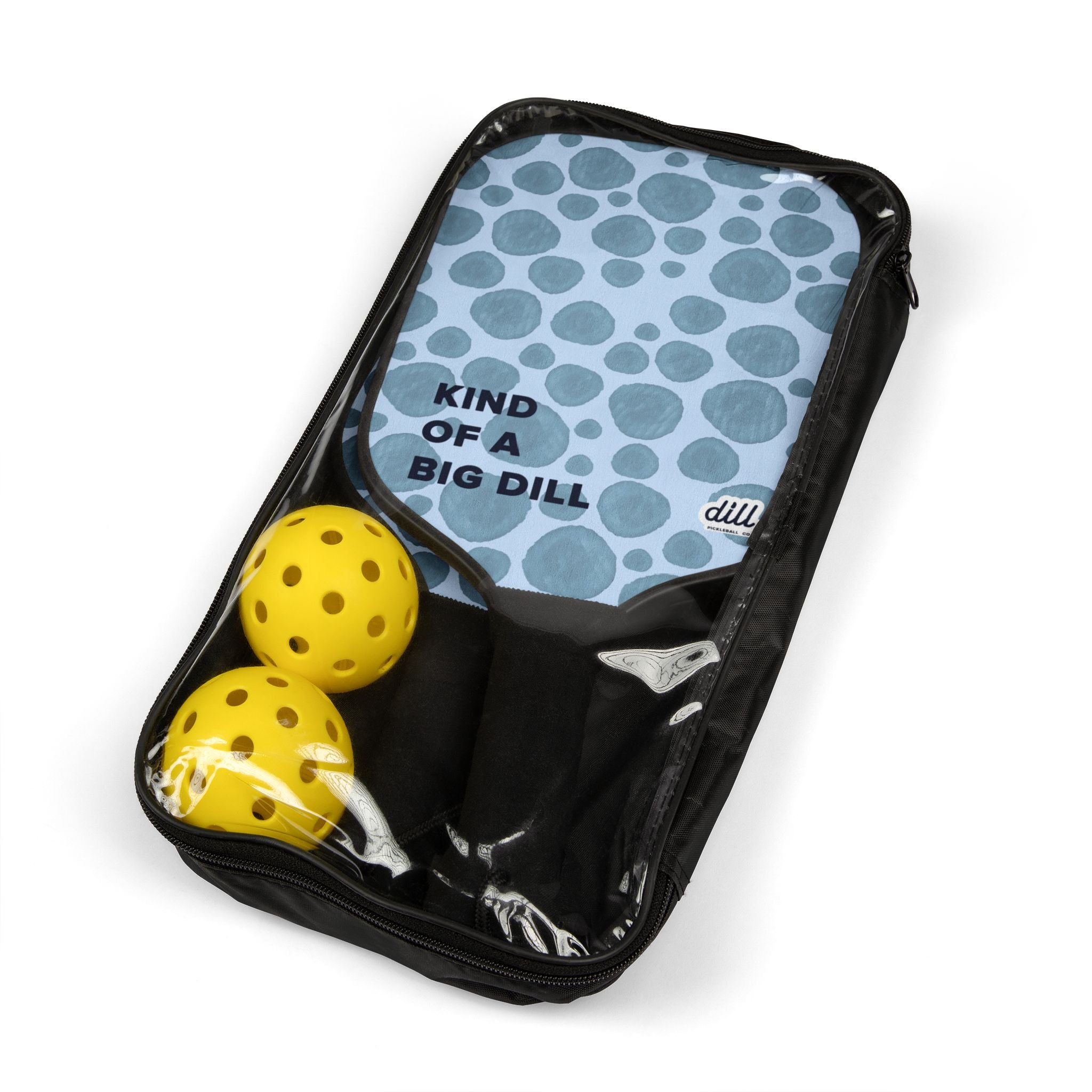 Pickleball Paddle Set – 'Kind of a Big Dill' Blue Polka Dot Pickleball Kit (2 Paddles + Balls)