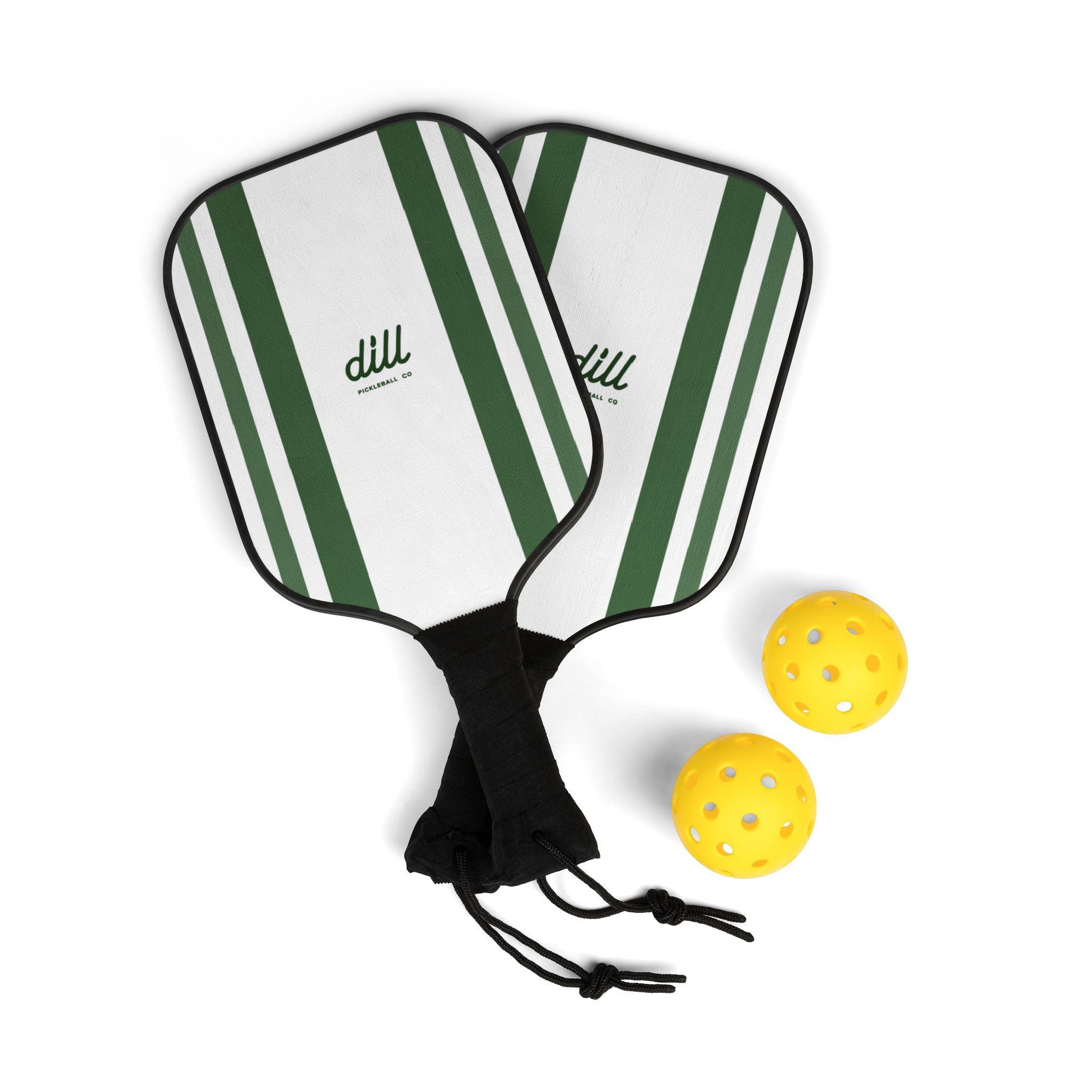 Pickleball Paddle Set — Green Stripe Pickleball Kit (2 Paddles + Balls)