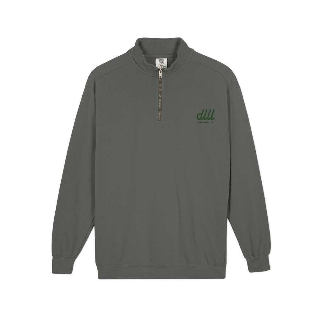 Quarter-Zip Sweatshirt — Olive Minimalist 'dll' Embroidered Pullover