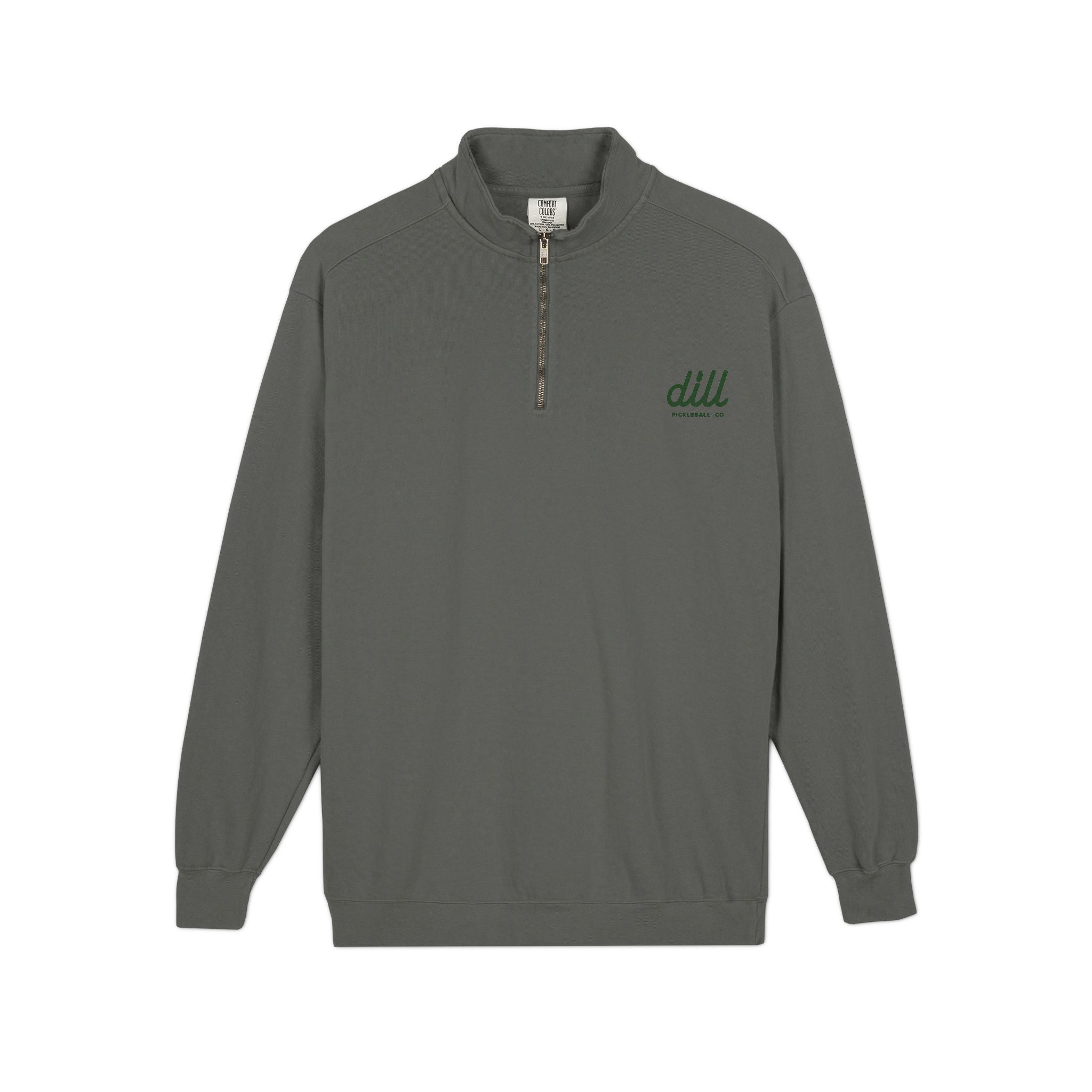 Quarter-Zip Sweatshirt — Olive Minimalist 'dll' Embroidered Pullover