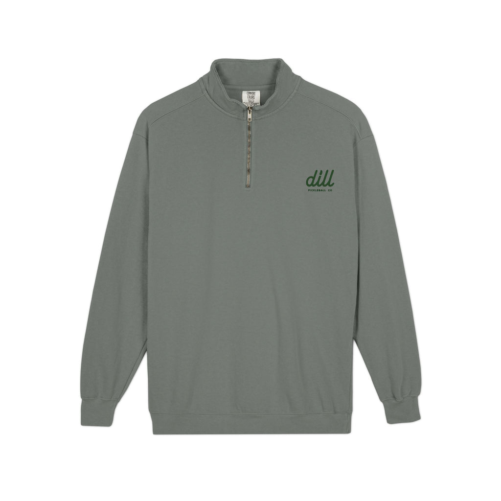 Quarter-Zip Sweatshirt — Olive Minimalist 'dll' Embroidered Pullover