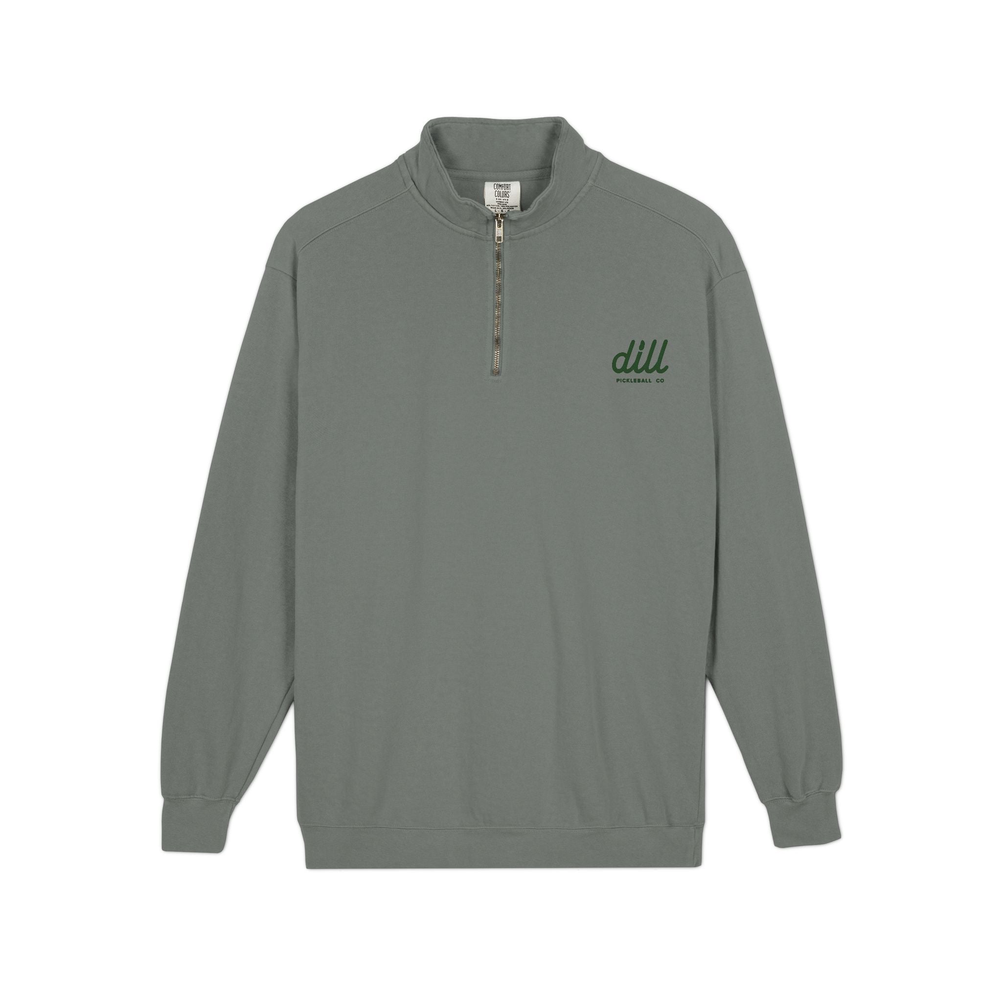 Quarter-Zip Sweatshirt — Olive Minimalist 'dll' Embroidered Pullover