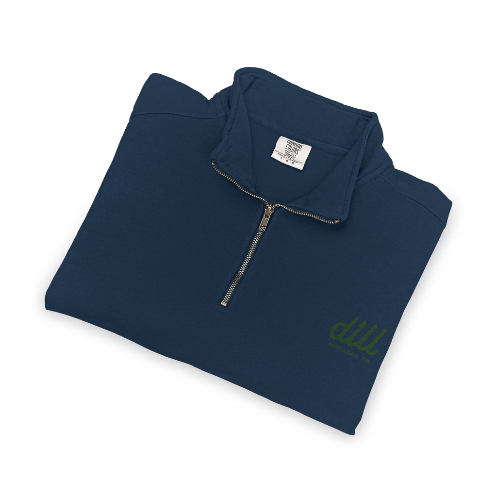 Quarter-Zip Sweatshirt — Olive Minimalist 'dll' Embroidered Pullover