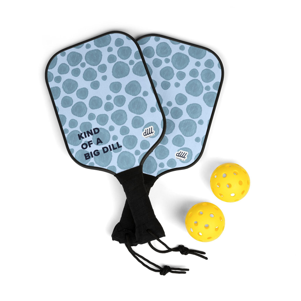 Pickleball Paddle Set – 'Kind of a Big Dill' Blue Polka Dot Pickleball Kit (2 Paddles + Balls)